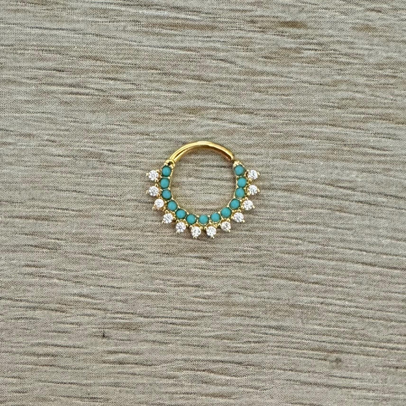 Turquoise Halo Septum Ring-Septum Ring-Elara Body Jewelry
