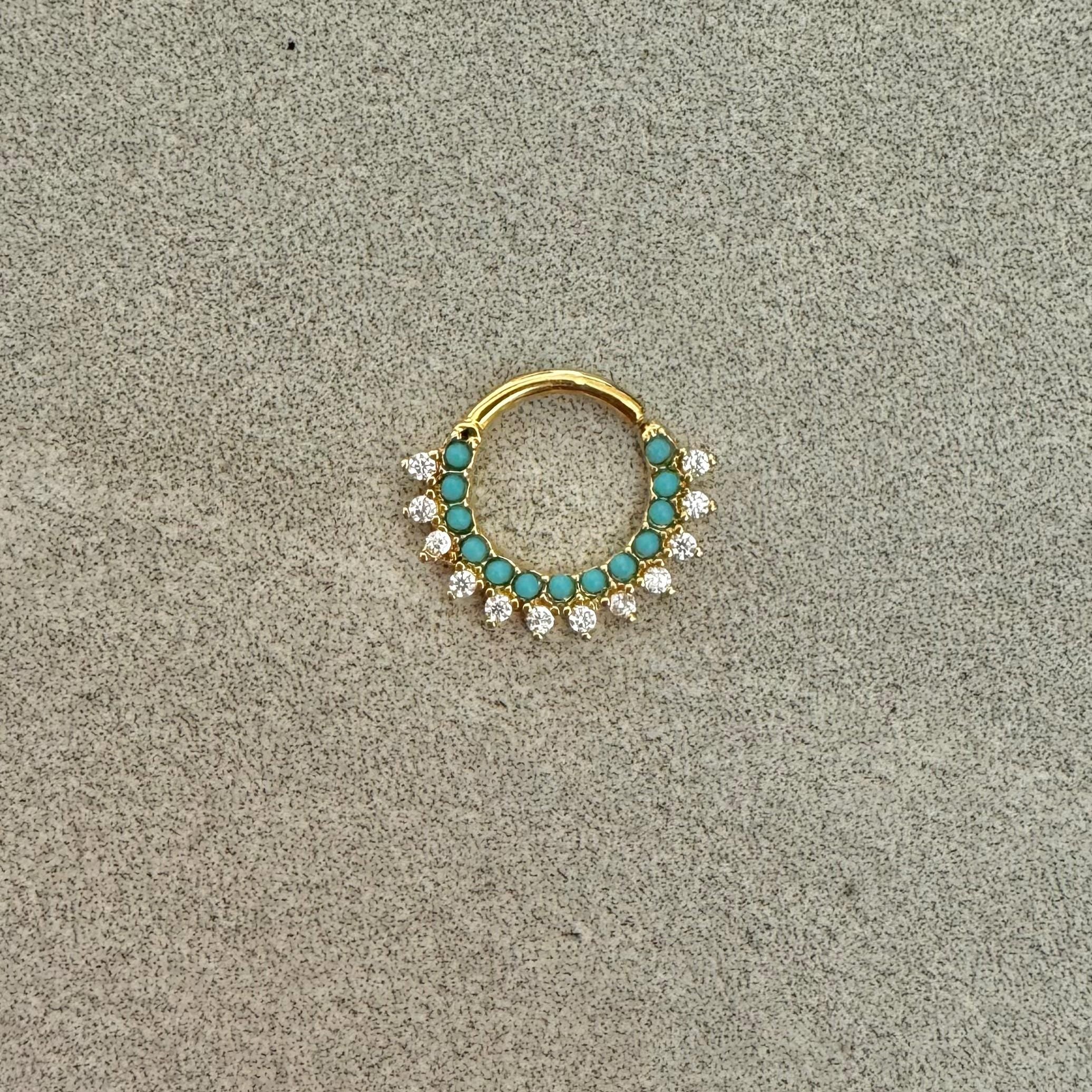 Turquoise Halo Septum Ring-Septum Ring-Elara Body Jewelry