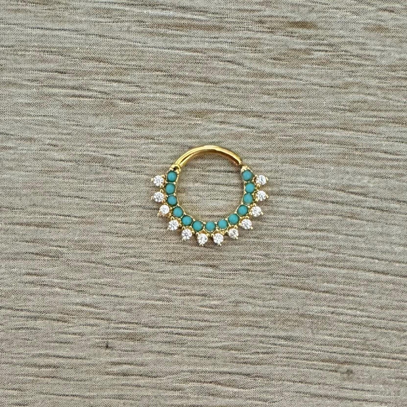 Turquoise Halo Septum Ring-Septum Ring-Elara Body Jewelry