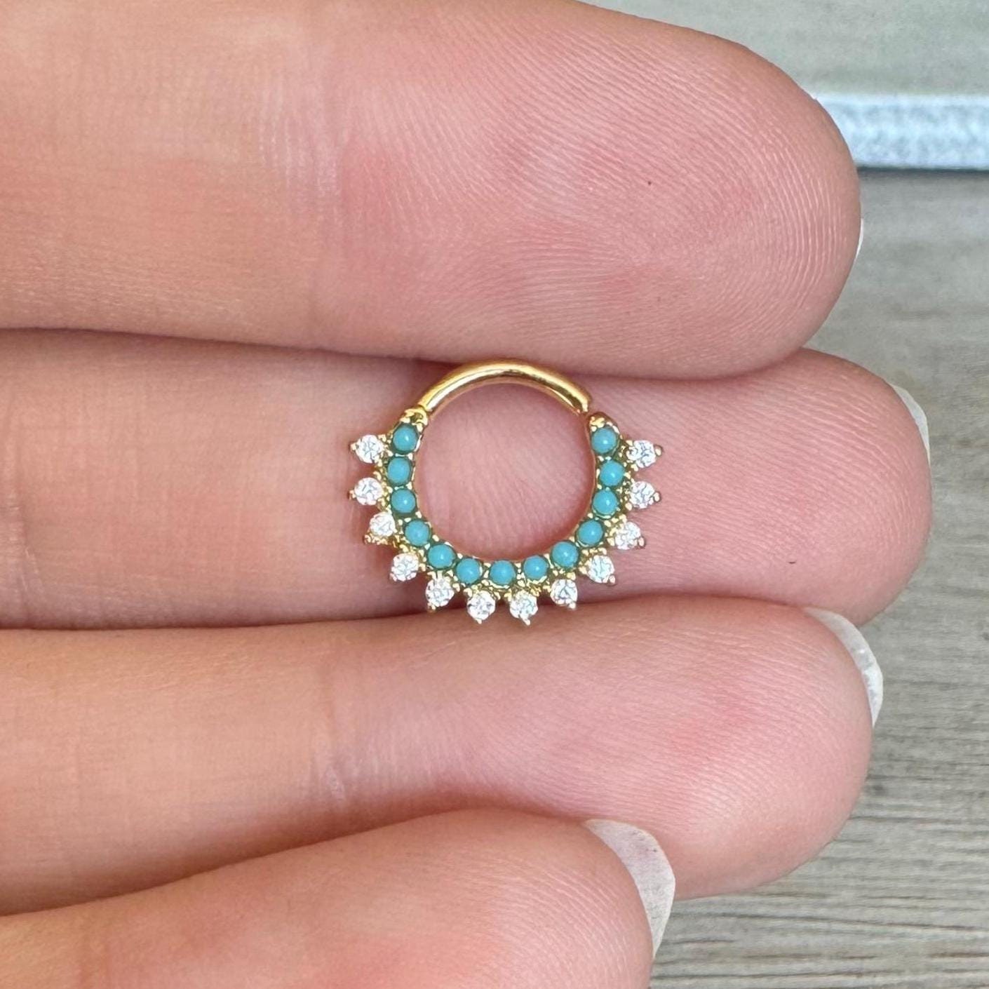 Turquoise Halo Septum Ring-Septum Ring-Elara Body Jewelry