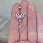 Aeris Belly Button Ring-Belly Button Rings-Silver/Pink CZs-Elara Body Jewelry