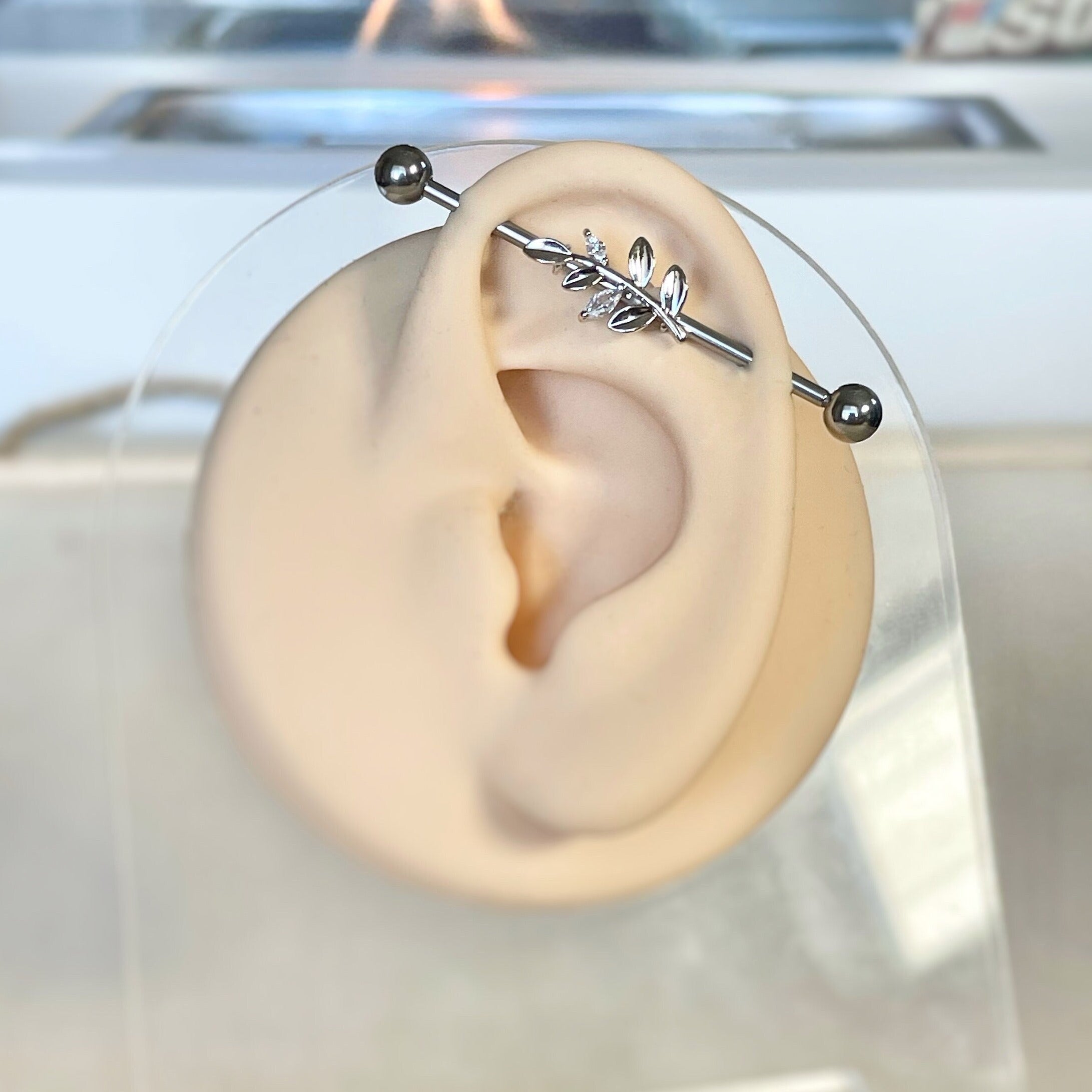 Aura Leaf Industrial Piercing-Industrial Barbell-Elara Body Jewelry