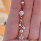Eternal Cascade Belly Button Ring-Belly Button Rings-Rose Gold/Clear CZs-Elara Body Jewelry