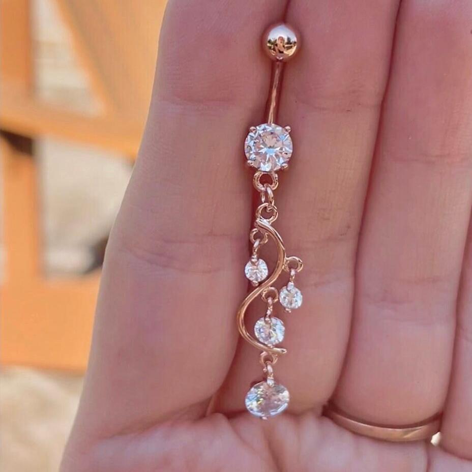 Eternal Cascade Belly Button Ring-Belly Button Rings-Rose Gold/Clear CZs-Elara Body Jewelry