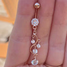 Eternal Cascade Belly Button Ring-Belly Button Rings-Rose Gold/Clear CZs-Elara Body Jewelry