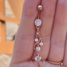 Eternal Cascade Belly Button Ring-Belly Button Rings-Rose Gold/Clear CZs-Elara Body Jewelry