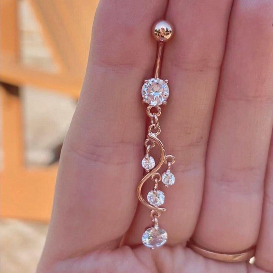 Eternal Cascade Belly Button Ring-Belly Button Rings-Rose Gold/Clear CZs-Elara Body Jewelry