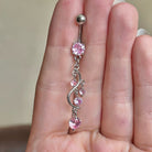 Eternal Cascade Belly Button Ring-Belly Button Rings-Silver/Pink CZs-Elara Body Jewelry