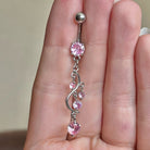 Eternal Cascade Belly Button Ring-Belly Button Rings-Silver/Pink CZs-Elara Body Jewelry