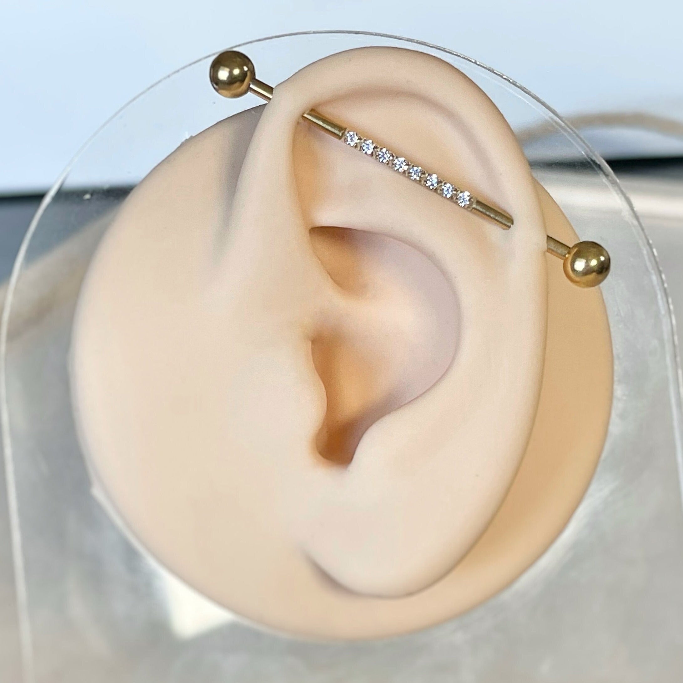 Gold Halo Industrial Piercing-Industrial Barbell-Elara Body Jewelry