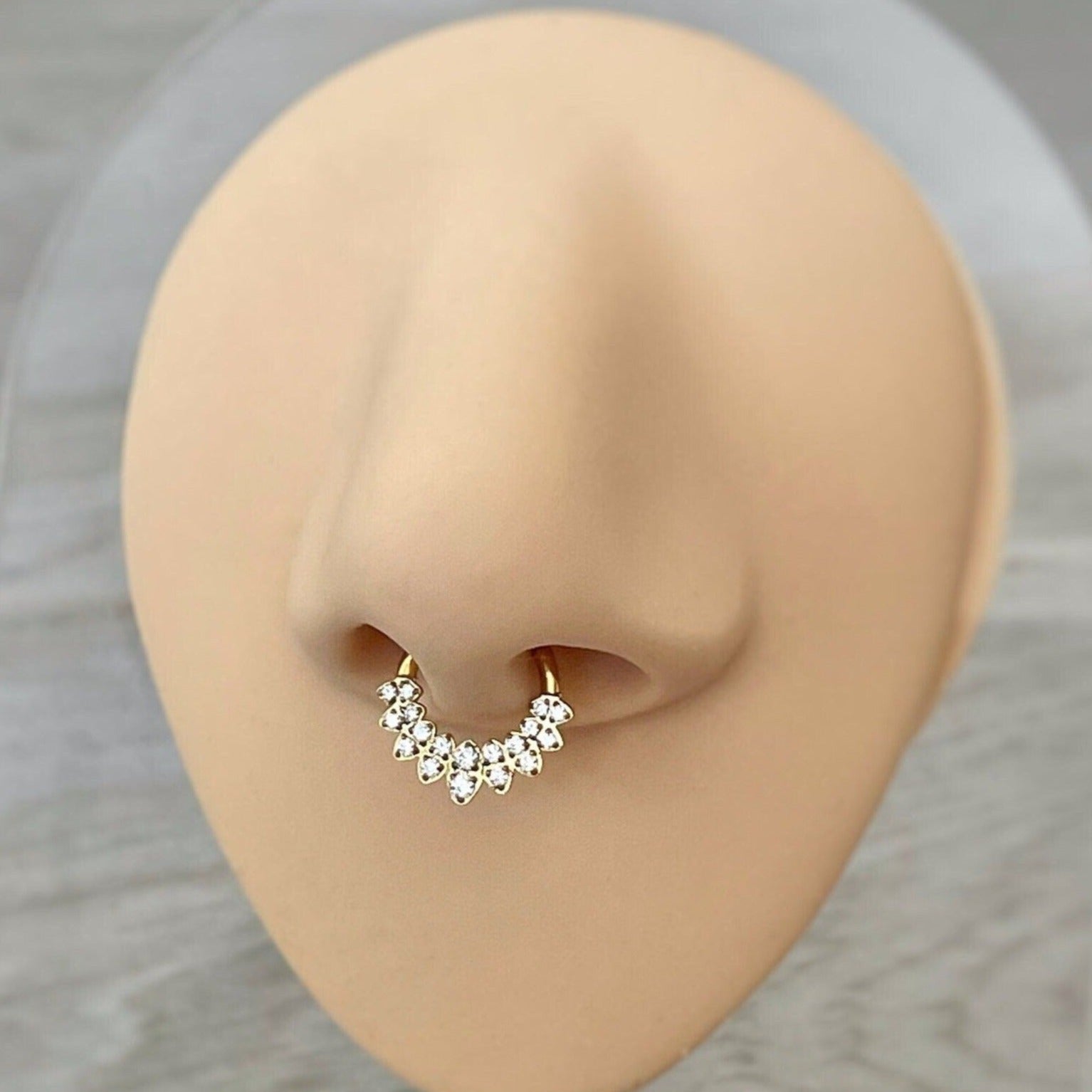 Halo de Celeste Septum Ring-Septum Ring-8mm Diameter-Gold/Clear CZs-Elara Body Jewelry