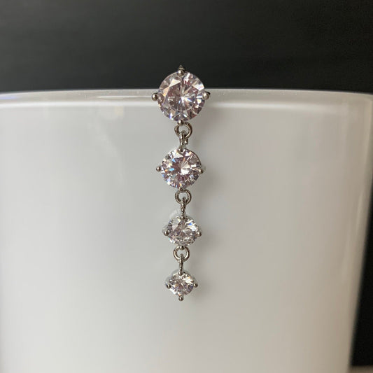 Top Down Silver CZ Belly Button Ring (14G | 10mm | Surgical Steel | Silver or Rose Gold)