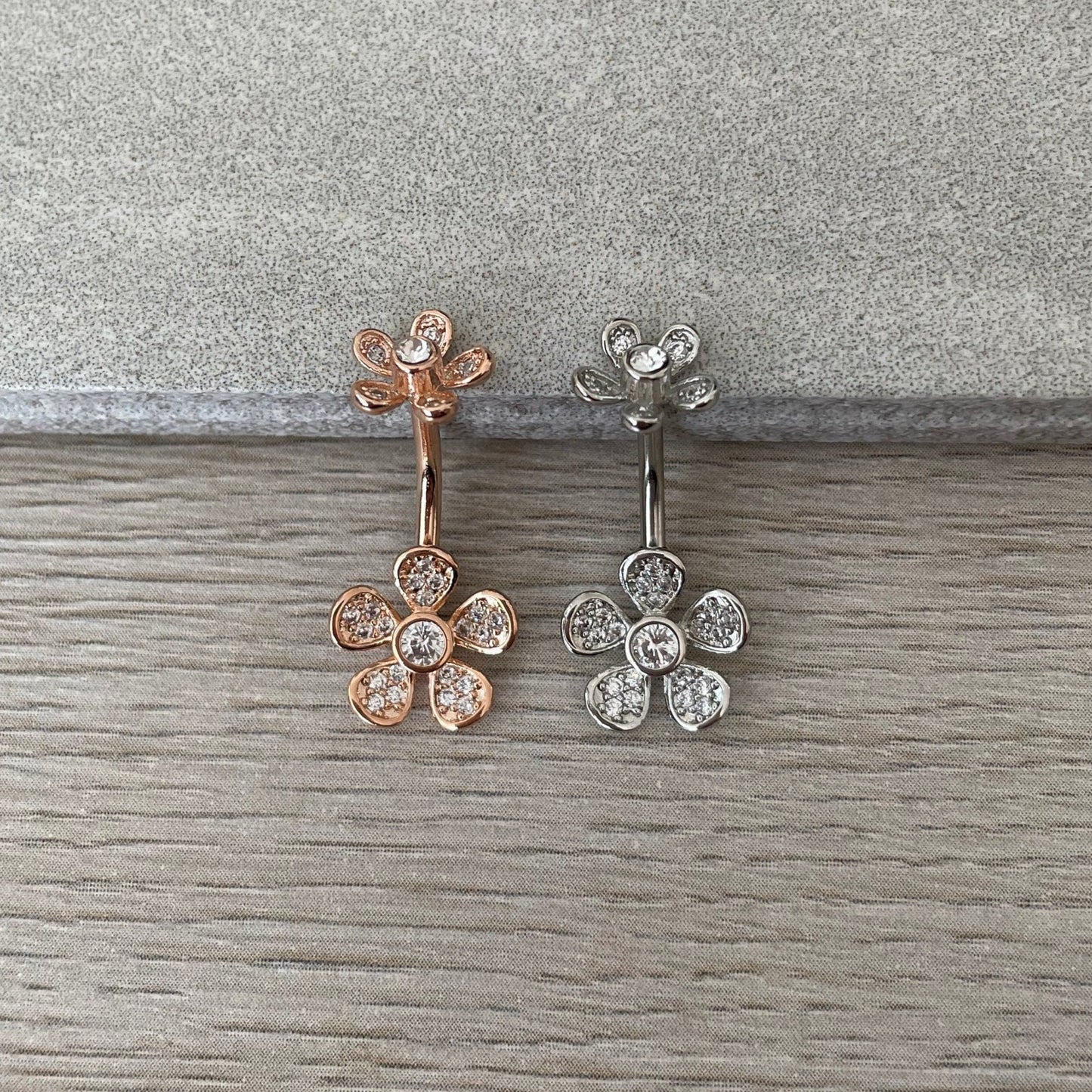 Rose Gold Internally Threaded Flower Belly Button Ring (14G | 10mm | Surgical Steel | Rose Gold or Silver)