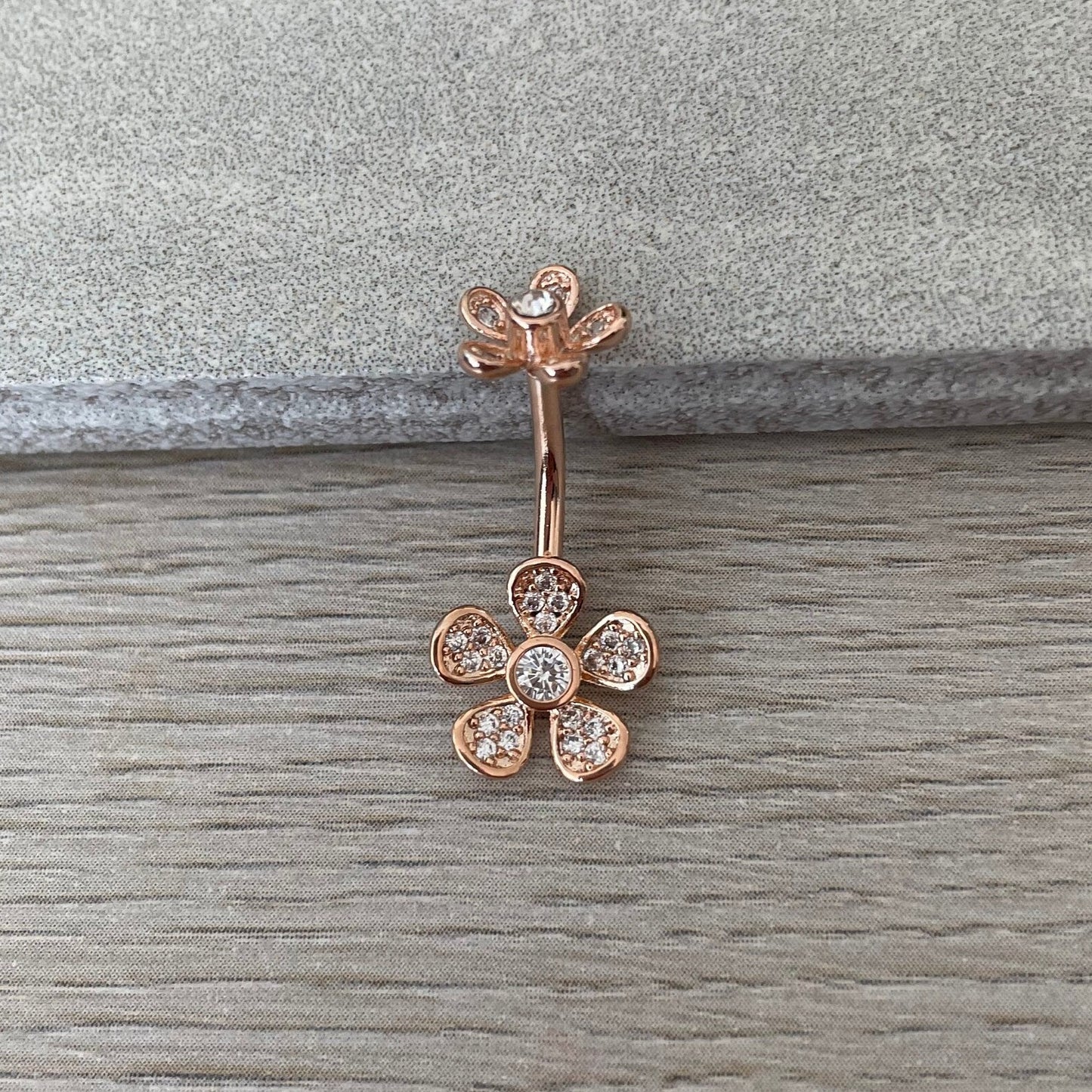 Rose Gold Internally Threaded Flower Belly Button Ring (14G | 10mm | Surgical Steel | Rose Gold or Silver)