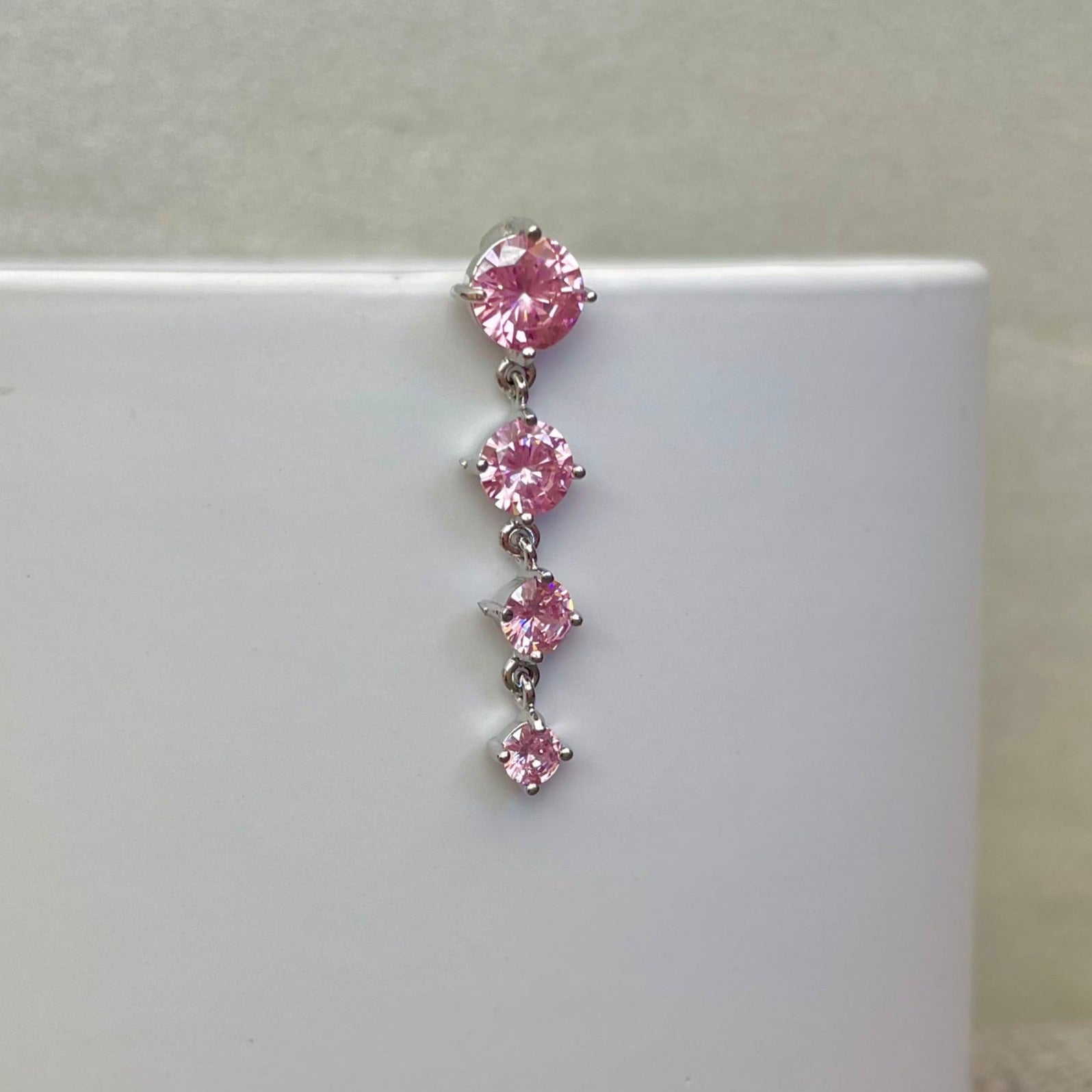 Pink Top Down Belly Button Ring (14G | 10mm | Surgical Steel | Pink, Aqua or Clear CZs)