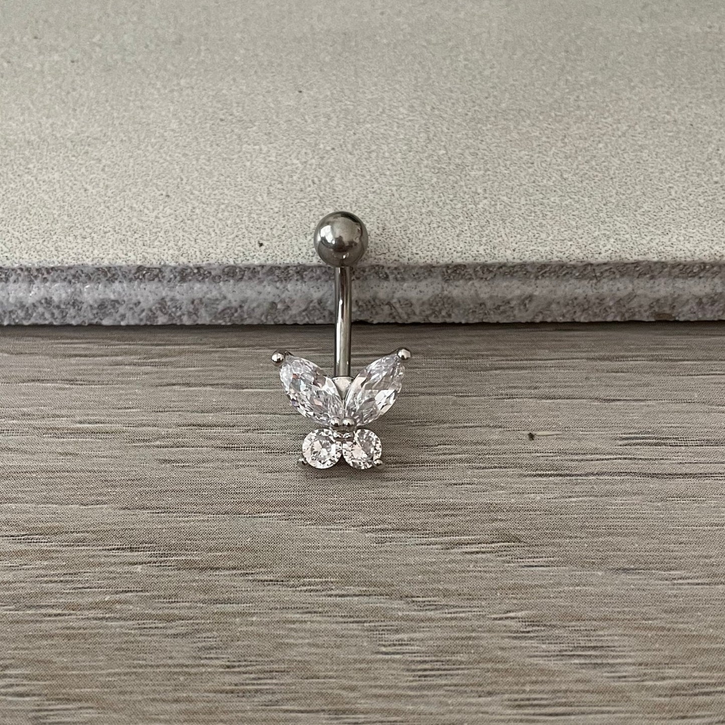 Small Silver Butterfly Button Ring (14G | 10mm | Surgical Steel)