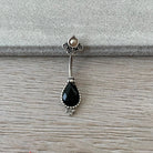 Silver Black Vintage Belly Button Piercing (14G | 10mm | Surgical Steel)