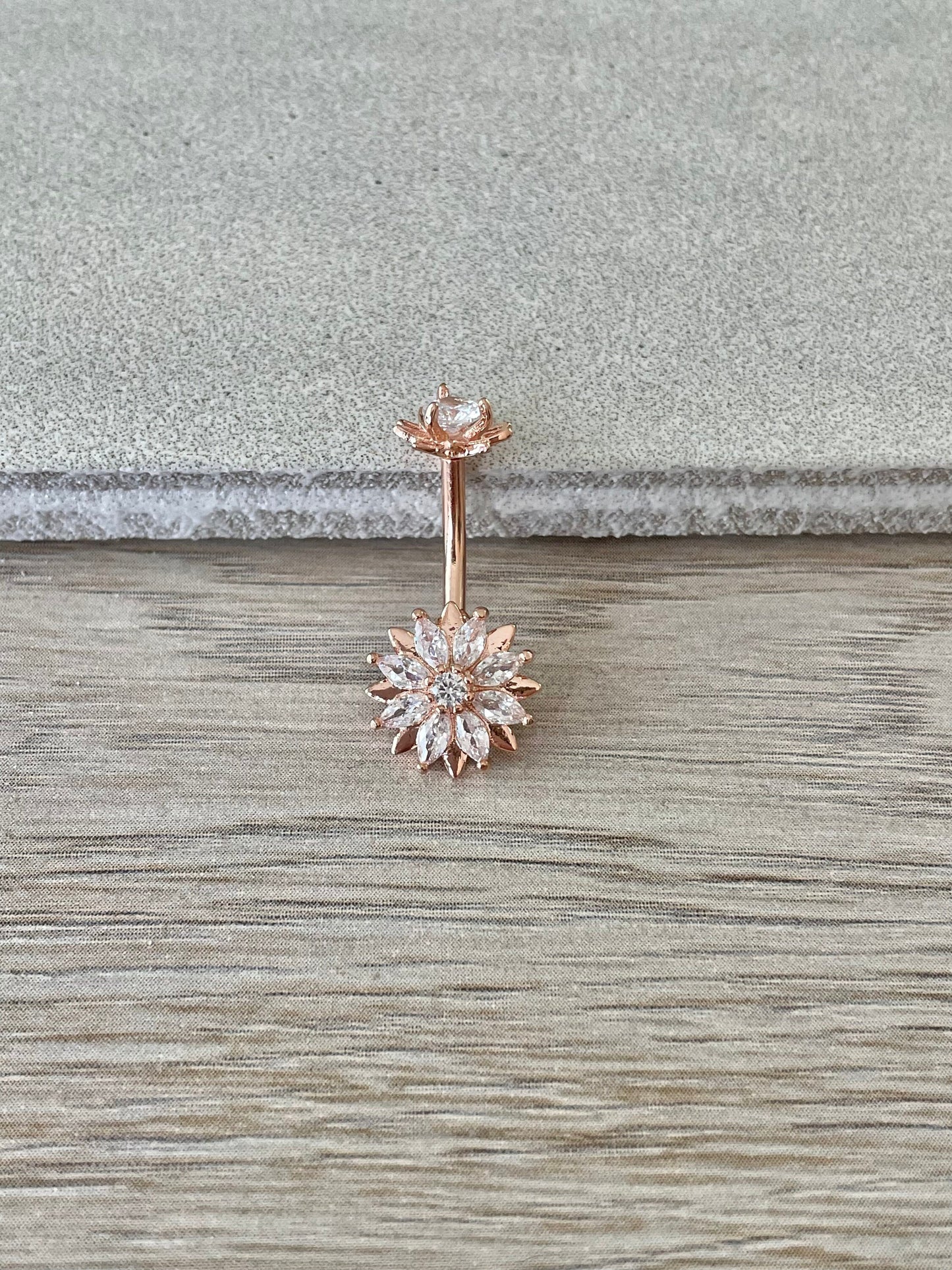Rose Gold Flower Belly Button Ring (10mm, 14G) Internally Threaded Navel Piercing