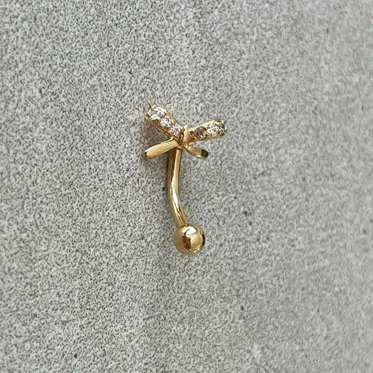 Gold Bow Eyebrow or Rook Piercing (16G | 8mm | Surgical Steel)