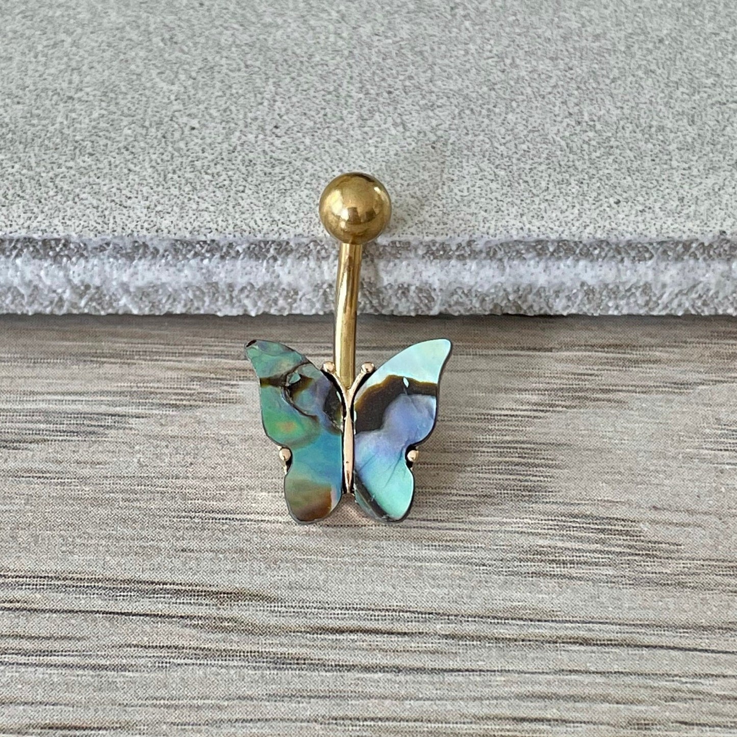 Gold Shell Butterfly Button Ring (14G | 10mm | Surgical Steel | Gold or Silver)