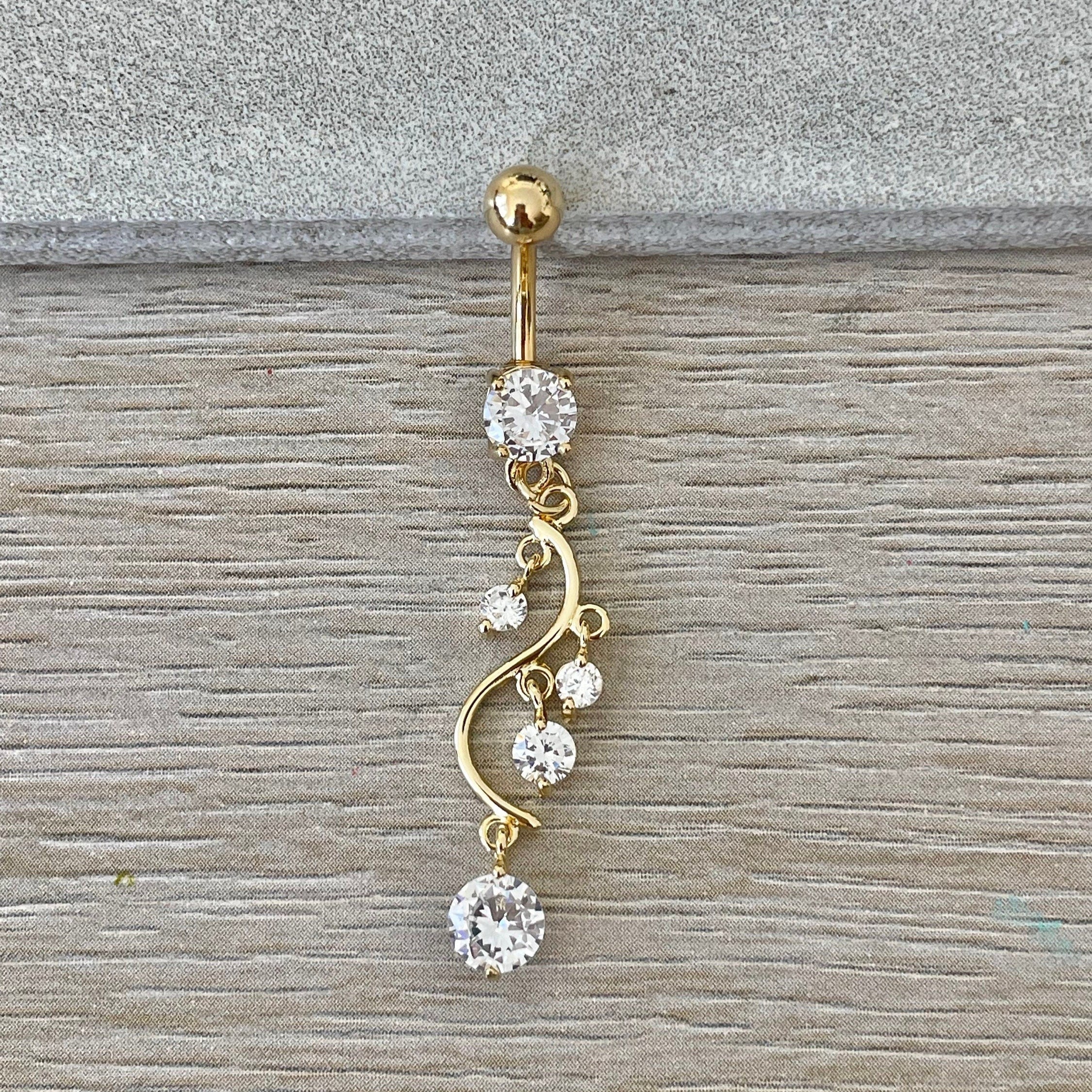 Gold Drop Belly Button Piercing (14G | 10mm | Surgical Steel | Multiple Color Options)