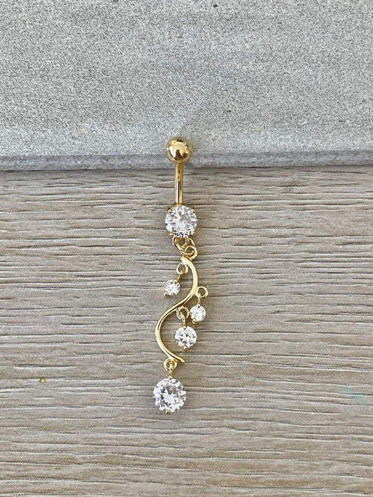 Gold Drop Belly Button Piercing (14G | 10mm | Surgical Steel | Multiple Color Options)