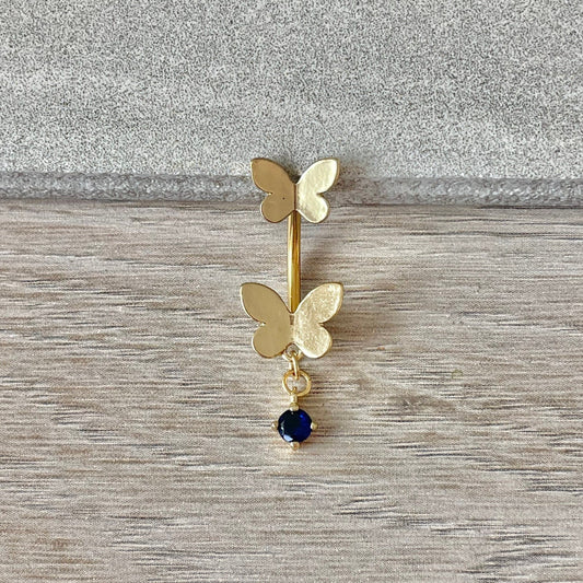 Gold Double Butterfly Button Ring (14G |  10mm | Surgical Steel)