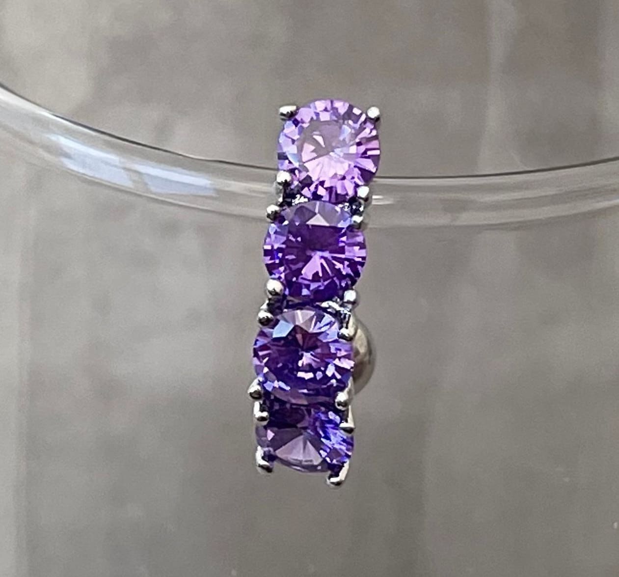 Silver Purple Top Down Belly Button Ring (14G | 10mm | Surgical Steel)