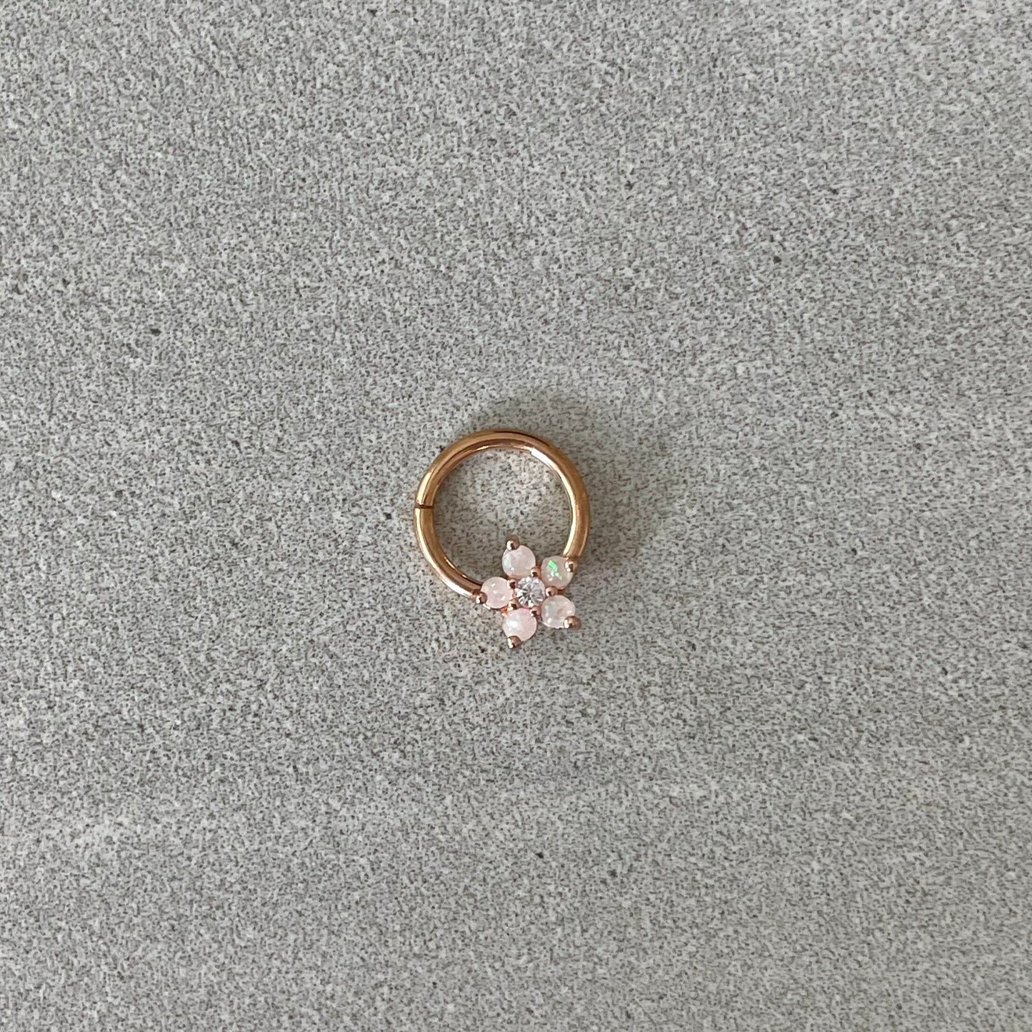 Rose Gold Opal Flower Septum Ring (16G, 8mm, Surgical Steel)Rose Gold Opal Flower Septum Ring (16G, 8mm, Surgical Steel)