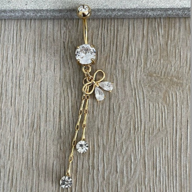 Long Gold Belly Button Ring  (14G | 10mm | Surgical Steel | Rose Gold or Gold)