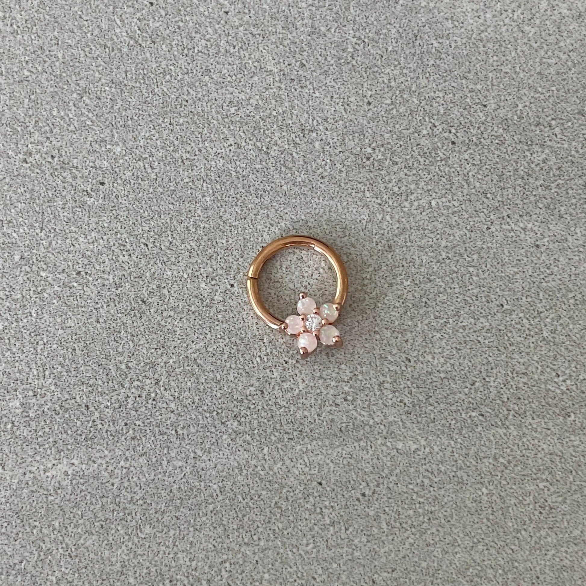 Rose Gold Opal Flower Daith Earring (16G, 8mm, Surgical Steel)