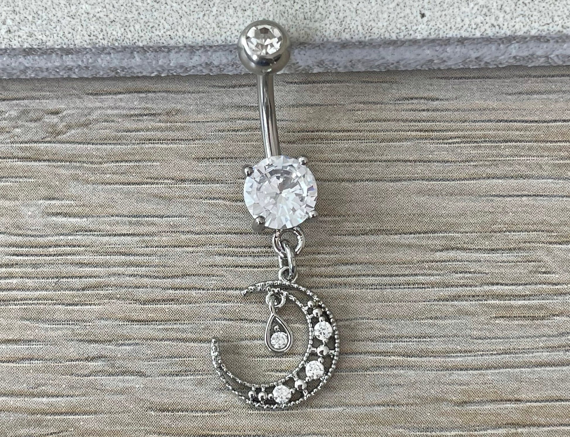 Silver Moon Belly Button Ring (14G | 10mm | Surgical Steel | Sivler, Gold or Rose Gold)