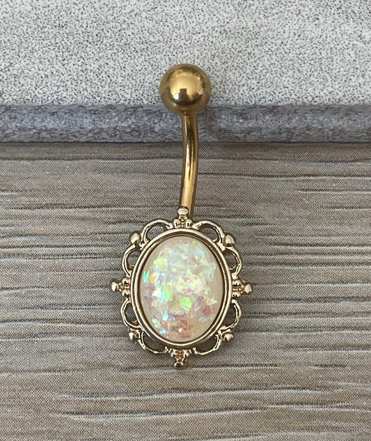 Gold Opal Belly Button Rings (14G | 10mm | Surgical Steel)