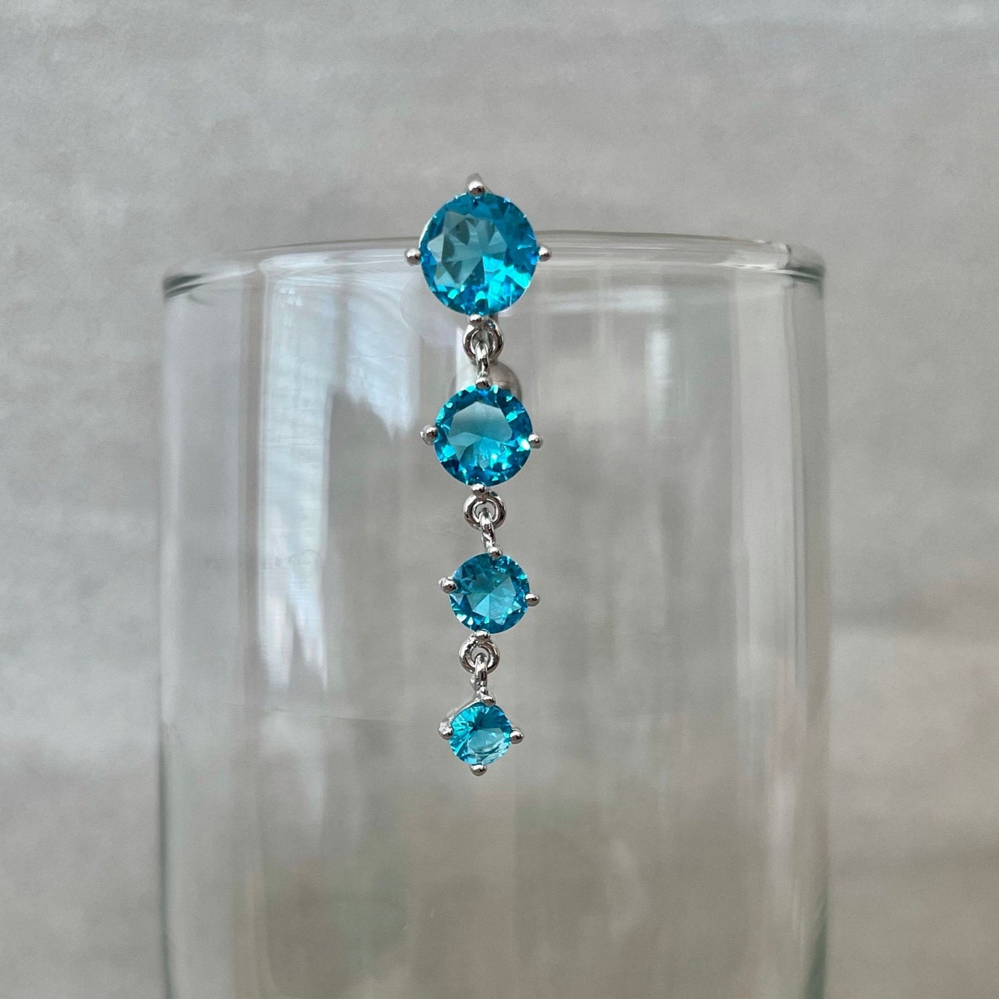 Top Down Silver Blue Belly Button Ring (14G | 10mm | Surgical Steel | Clear, Blue or Pink CZ)