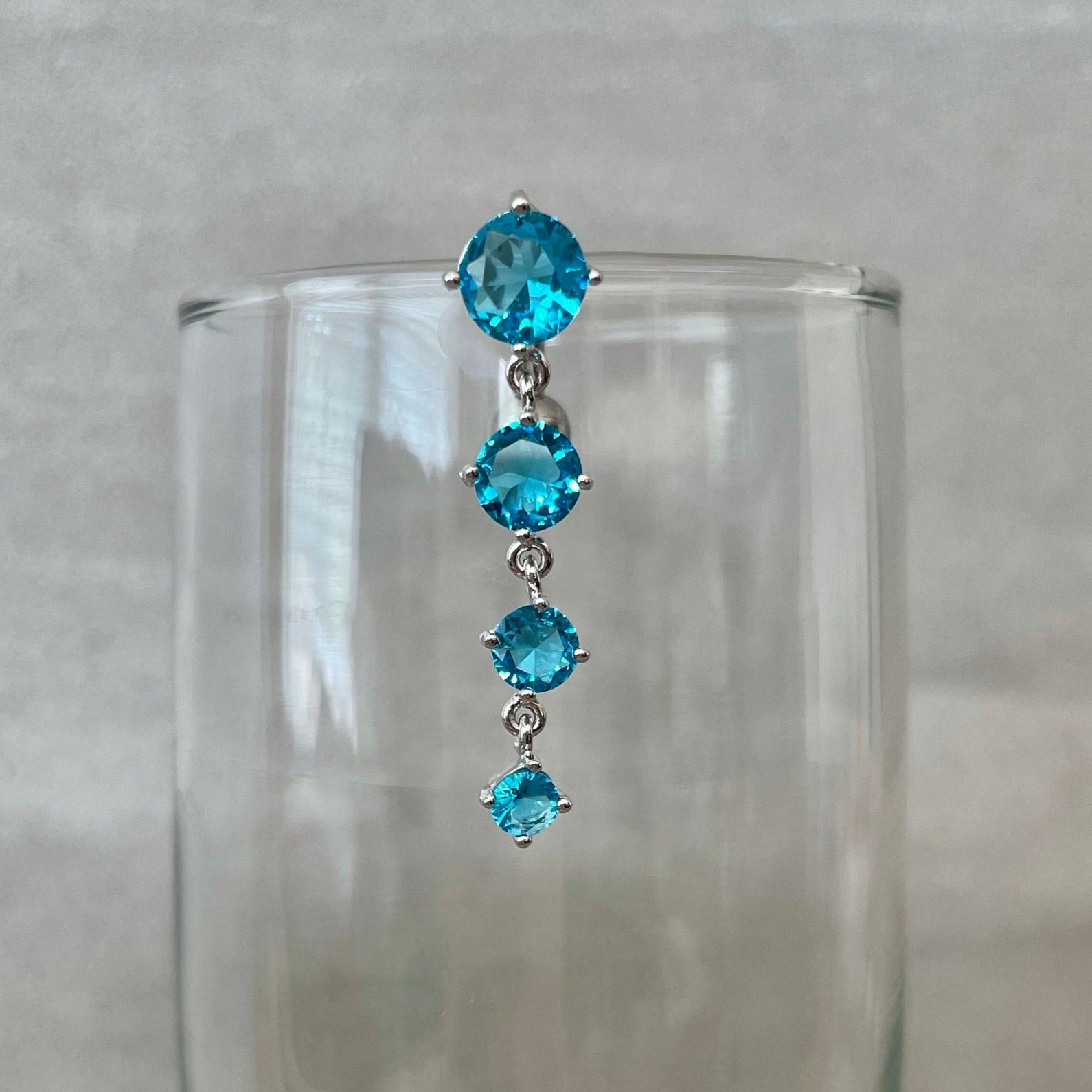 Top Down Silver Blue Belly Button Ring (14G | 10mm | Surgical Steel | Clear, Blue or Pink CZ)