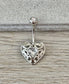 Silver Heart Belly Button Piercing (14G | 10mm | Surgical Steel | Silver, Rose Gold w/Pink CZ, or Gold w/Red CZ)
