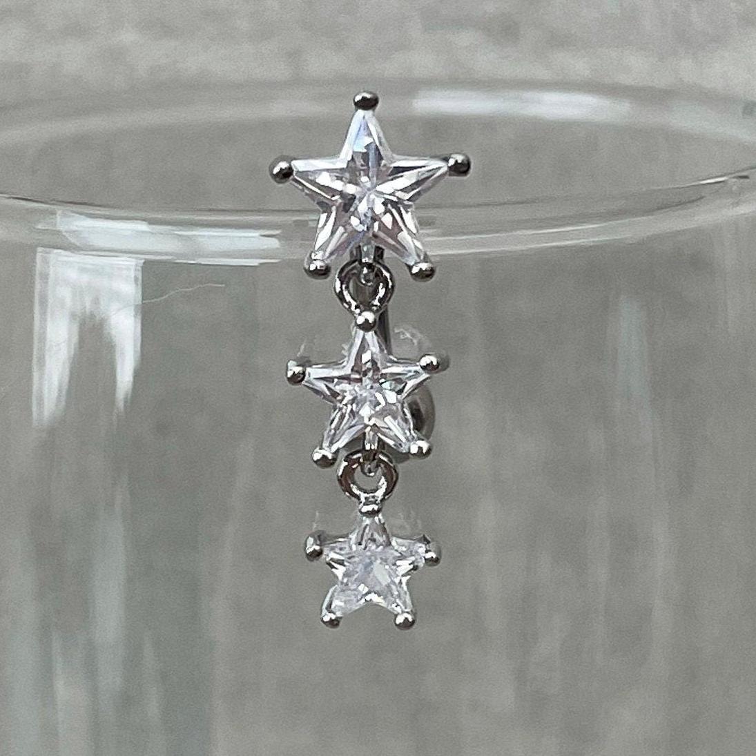 Silver Star Top Down Belly Button Ring (14G | 10mm | Surgical Steel | Silver, Gold, or Rose Gold)