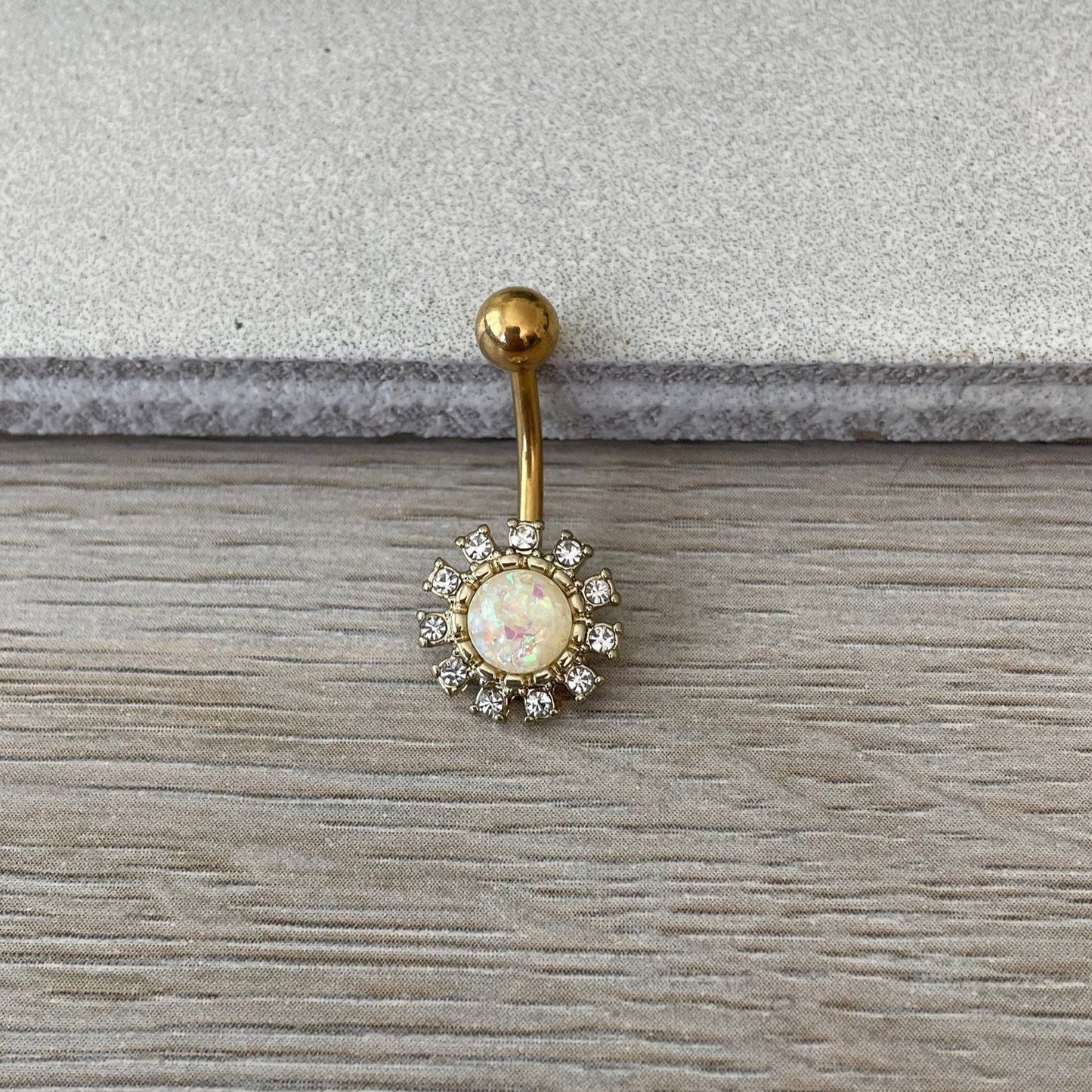 Gold Opal Belly Button Ring (14G | 10mm | Surgical Steel)