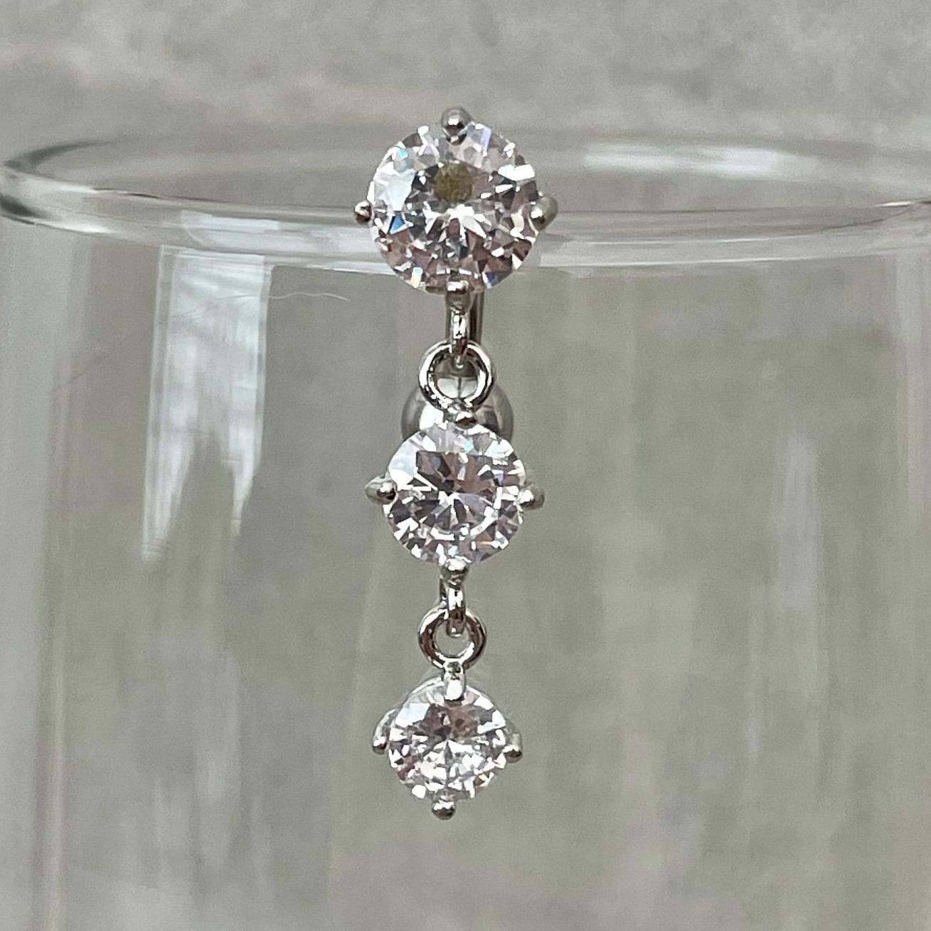 Silver Top Down CZ Belly Button Ring (14G | 10mm | Surgical Steel | Silver, Gold, or Rose Gold)