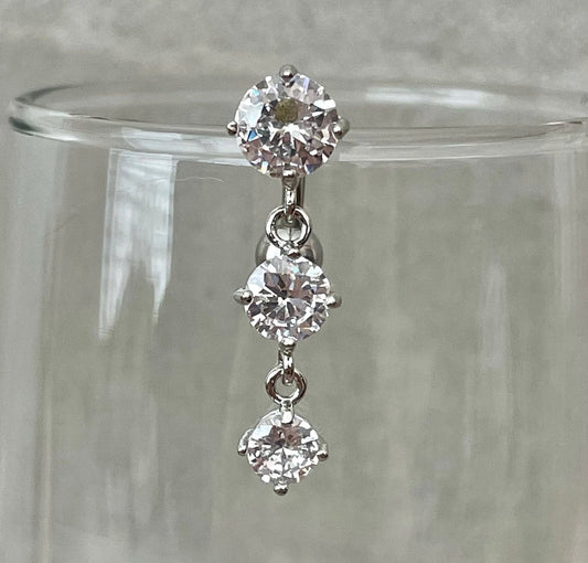 Silver Top Down CZ Belly Button Ring (14G | 10mm | Surgical Steel | Silver, Gold, or Rose Gold)