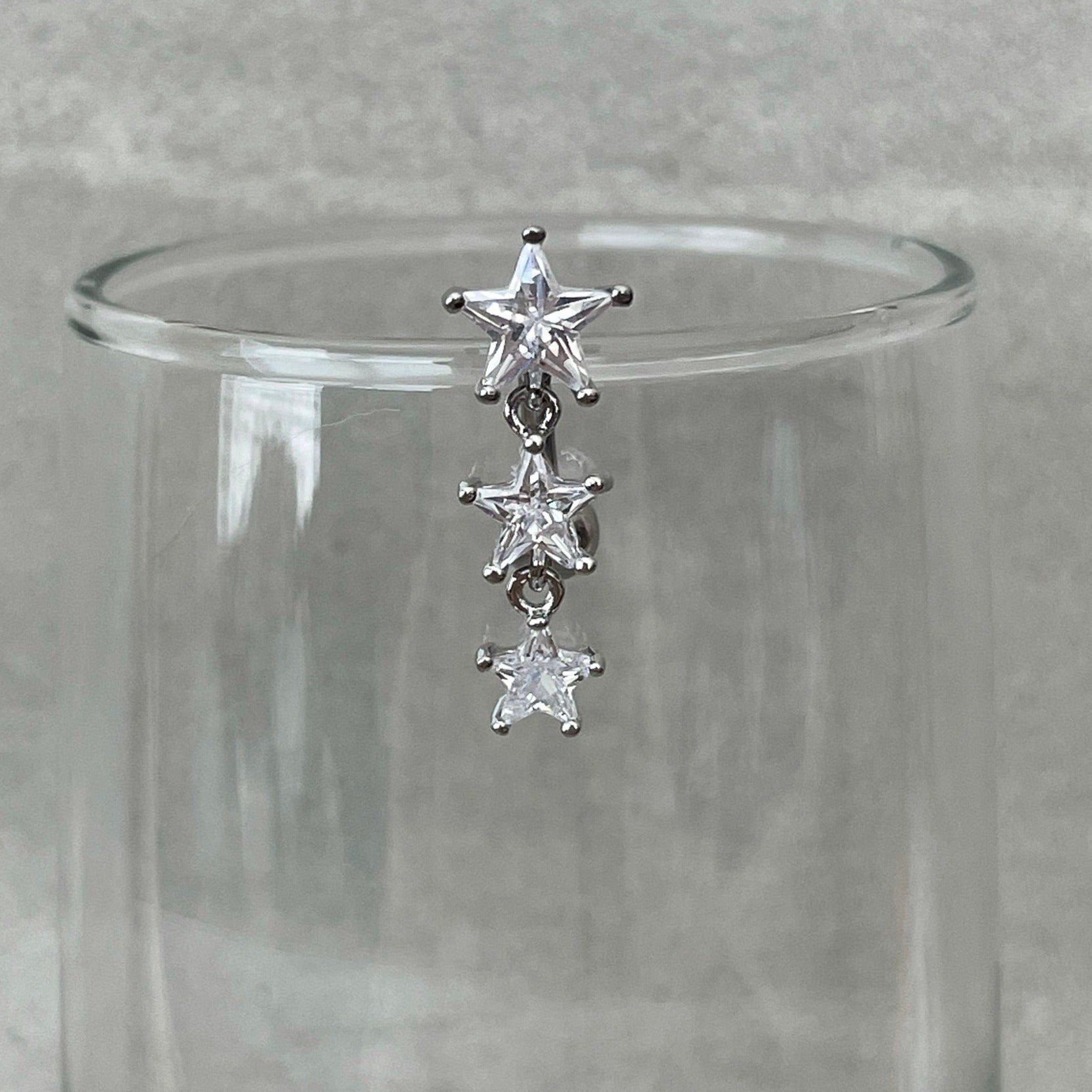 Silver Star Top Down Belly Button Ring (14G | 10mm | Surgical Steel | Silver, Gold, or Rose Gold)