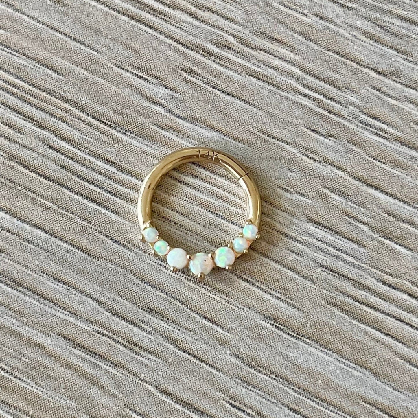Solid Gold Opal Septum Piercing (16G | 8mm or 10mm | 14k Solid Gold | White or Yellow Gold)