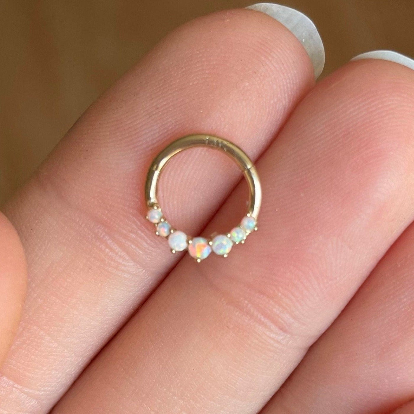 14k Solid Gold Daith Earring with Opals (16G | 8mm or 10mm | 14k Solid Gold | White or Yellow Gold)