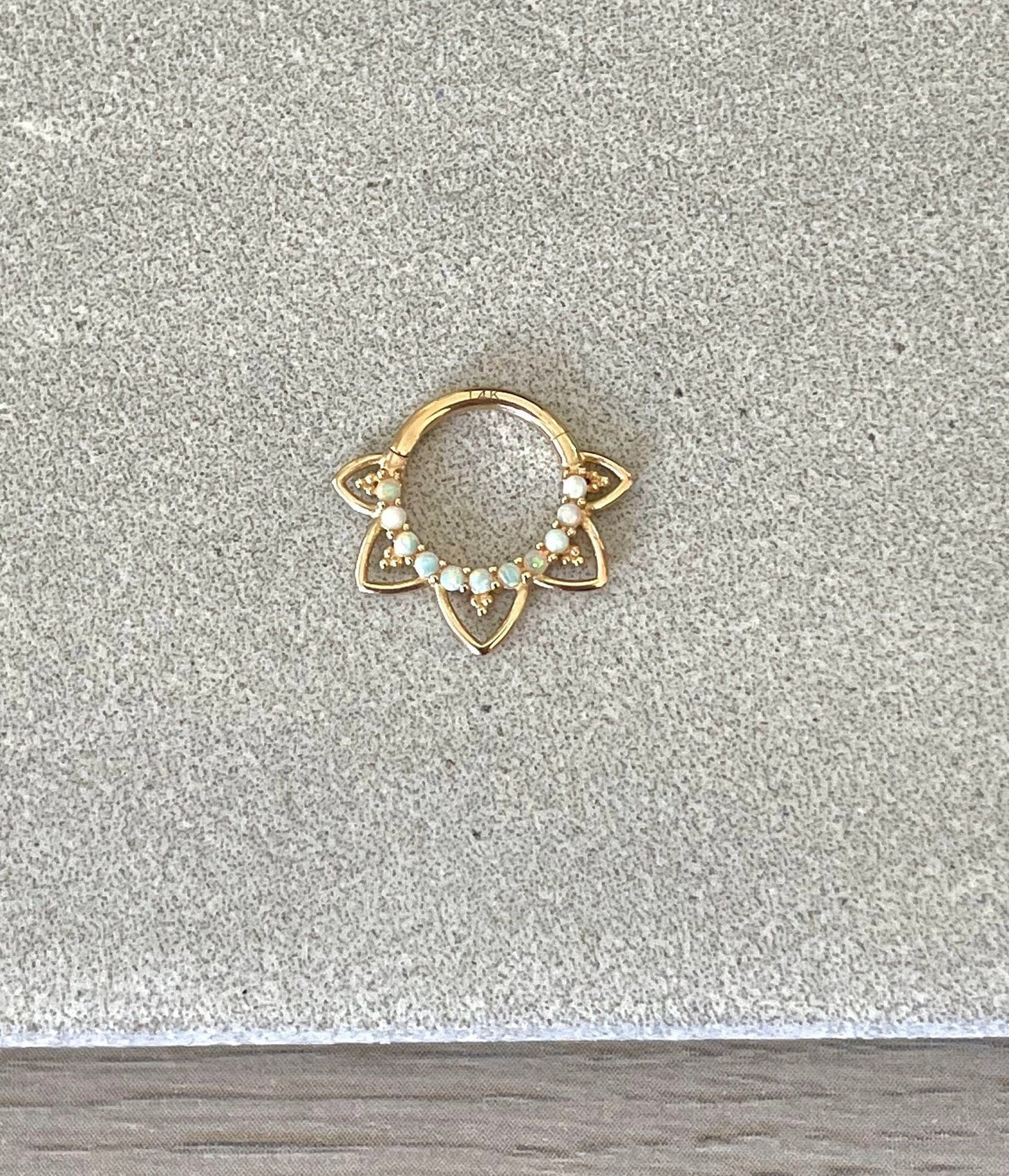 Solid Gold Opal Septum Piercing (16G | 8mm or 10mm | 14k Solid Gold | Yellow or White Gold)