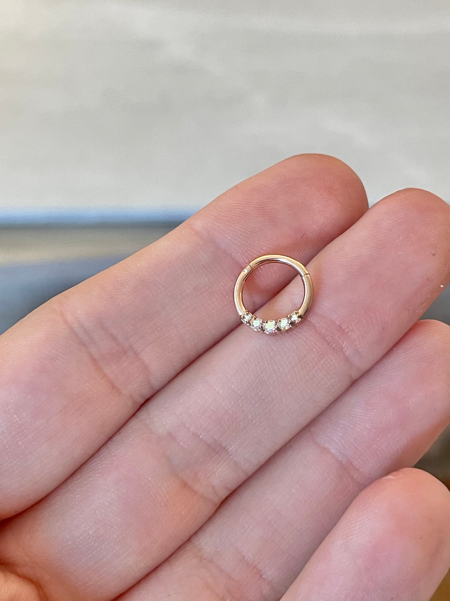 Rose Gold Septum Ring with Color-Shifting CZ (16G, 8mm or 10mm - Surgical Steel)