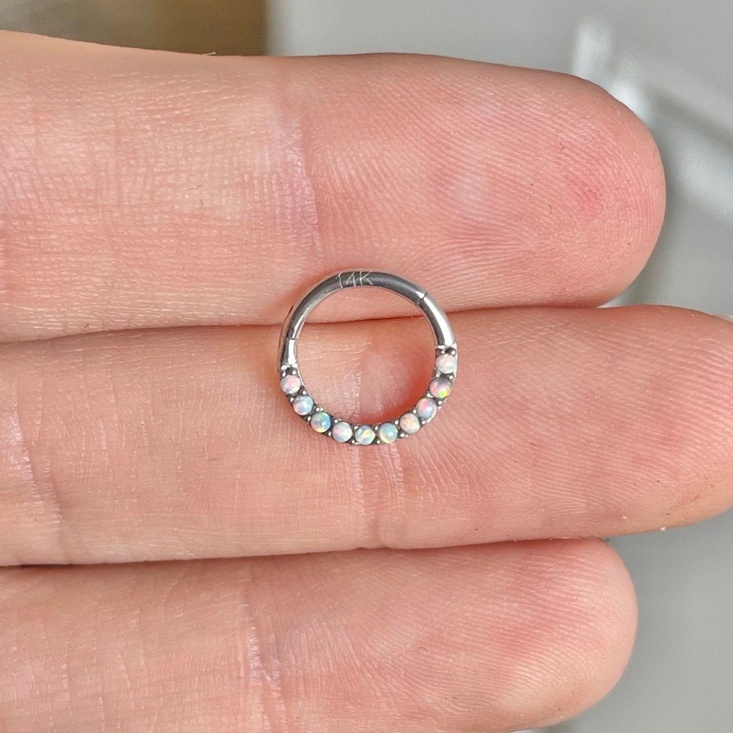 Solid White Gold Opal Septum Piercing (16G | 6mm, 8mm or 10mm | 14k Solid Gold | Yellow or White Gold)