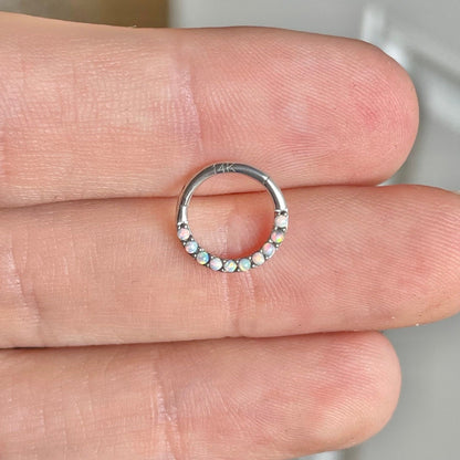 Solid Gold Opal Septum Piercing (16G | 6mm, 8mm or 10mm | 14k Solid Gold | Yellow or White Gold)