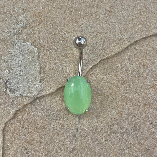 Silver Amazonite Belly Button Ring (14G | 10mm | Surgical Steel | Amazonite)
