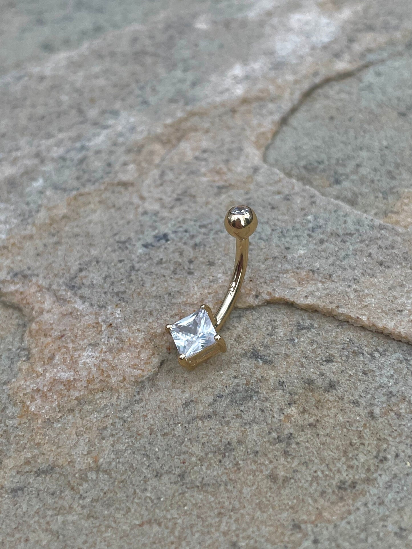 14k Solid Gold CZ Belly Button Ring (14G | 10mm | 14k Solid Gold | White or Yellow Gold)