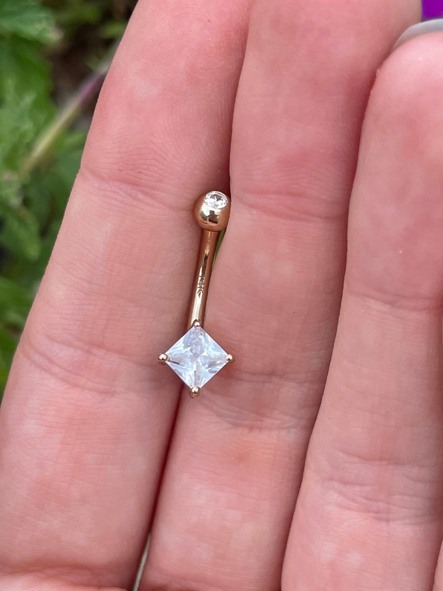 14k Solid Gold CZ Belly Button Ring (14G, 10mm)